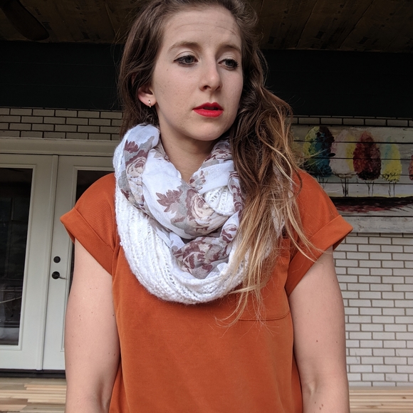 Cream Flowered Infinity Scarf - Picture 3 of 5